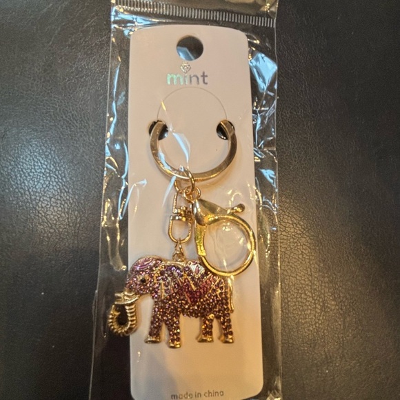 Mint Accessories - Gold and Pink Elephant Keychain/bag charm new